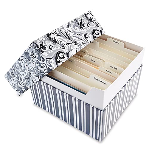 Current Greeting Card Organizer Box | Black Elegance,12 dividers and 24 self-stick labels, Holds 140+ Greeting Cards, Recipe Cards, Photo Collections, and more - color: Black