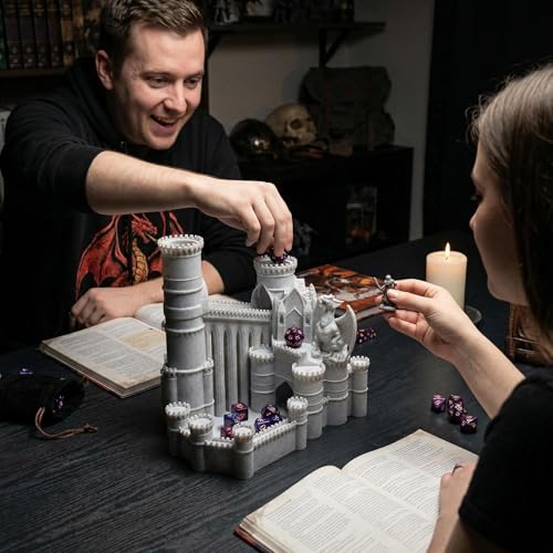 Large Dragon Castle Dice Tower - Marble Stone Effect Plastic Dice Roller with Built-in Courtyard Tray - Compatible with All Polyhedral RPG Dice - Epic Fantasy Tabletop Gaming Accessory - color: Dragon Castle