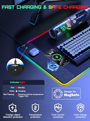 TopMade Wireless Charging RGB Mouse Pad, Waterproof Gaming Desk Pad with 4 Light Modes & 11 RGB Colors, Ultra-Smooth Surface, Non-Slip Base, 31.5"x15.75" XXL Large Desk Mat for MacBook, PC, Laptop - color: Rgb - Black