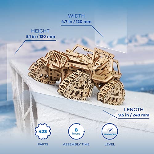 UGEARS Tracked Off-Road Vehicle - 4WD Model Vehicle Kits to Build - DIY 3D Car Model Puzzle with Spring Motor, 2 Driving Modes, Openable Hood with Engine - 3D Wooden Puzzles for Adults - style: Tracked Off-Road Vehicle