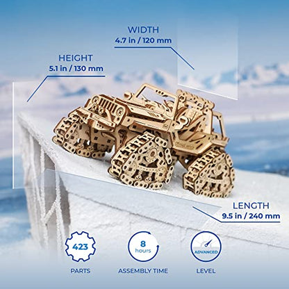 UGEARS Tracked Off-Road Vehicle - 4WD Model Vehicle Kits to Build - DIY 3D Car Model Puzzle with Spring Motor, 2 Driving Modes, Openable Hood with Engine - 3D Wooden Puzzles for Adults - style: Tracked Off-Road Vehicle