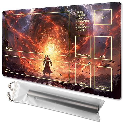 MTG Playmat Size 24x14in Free Storage Bags Non-Slip Backing Printing, Ideal for Card Game Enthusiasts TCG Playmat (Dimensional Sword,with Zone) - color: Dimensional Sword-with Zone