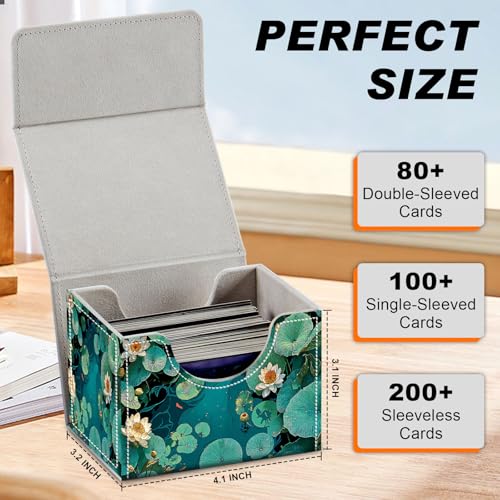 Card Game Storage Box TCG Deck Box MTG Card Box Organizer Trading Card Case Commander Deck Box TCG Card Storage Box Magnetic Closure Creative Pattern Up to 200 Cards, Green Pond Lotus Leaves - color: Green Pond Lotus Leaves