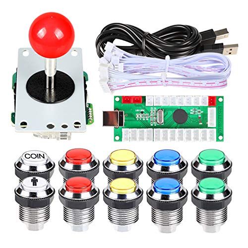 Fosiya 1 Player LED Arcade DIY Kits USB Encoder to PC Joystick + 10 x LED Chrome Arcade Buttons for PC, MAME, Raspberry Pi, Windows