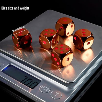 16mm Orange Metal Dice Set - 5-Piece Solid Iron Dice with Case, 6-Sided Metal Dice for Board Games, Poker Parties, Tabletop RPG, Geek Gifts - color: Orange