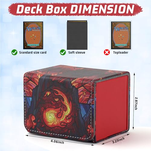Deck Box for MTG Cards, Trading Commander Deck Case Holds 120+ Sleeved Cards, PU Leather Magnetic Collectible Card Storage Box Fits for TCG Magic Card (Red) - color: A-Red