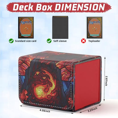Deck Box for MTG Cards, Trading Commander Deck Case Holds 120+ Sleeved Cards, PU Leather Magnetic Collectible Card Storage Box Fits for TCG Magic Card (Red) - color: A-Red