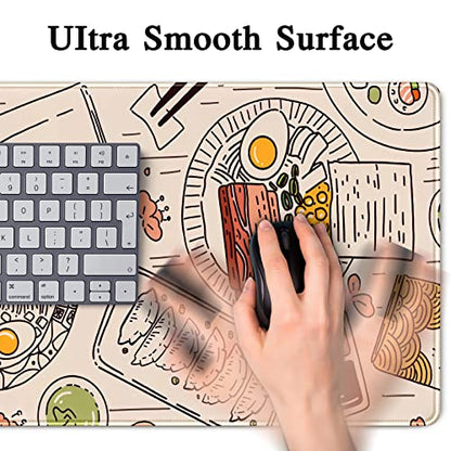 Japanese Ramen Sushi Food Desk Mat Beige XL Mouse Pad Large Full Desk Mousepad Gaming Extended Keyboard Mouse Mat Desk Pad for Computer Laptop 31.5''X15.7'' Non-Slip Rubber Base with Stitched Edges - color: A Beige Food