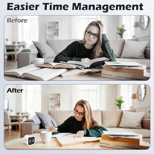 Pomodoro Timer Cube, Productivity Visual Timer Flip, 5/10/30/60 Min Preset Custom Countdown, ADHD Tool Rotating Countdown Stopwatch, Vibrate/High/Low Volume, for Study, Work, Game, Kitchen-White - color: White