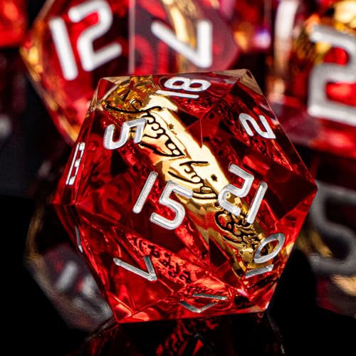 Magic Golden Ring DND Dice Set Sharp Edge Red Resin Dice with Box, for Use with D&D RPG Role Playing Games, Lord D and D Polyhedral Dice Set - color: Ring -Red-2
