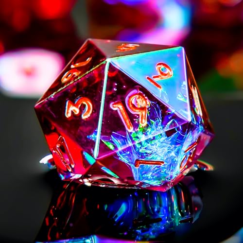 Laser DND Rainbow Dice Set Dungeons and Dragons Dice with Iridescent Iconic Coating, Polyhedral Dice with Resin Sharp Edge for RPG, MTG Table Games （red Sunset） - color: Rainbow-red Sunset