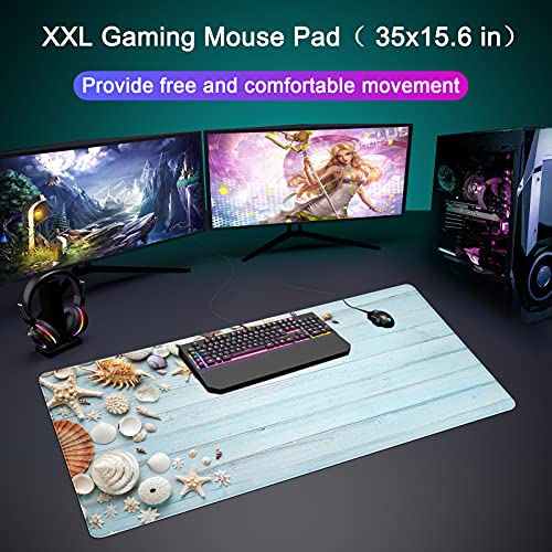 Desk Mat Pad,Large XXL Extended Mouse Pad Mat for Desktop Keyboard | 35''×15.6'' XXL Extended Gaming Mouse Pad with Non-slip Base Desk Matt Mousepad for Computer,Office,Keyboard and Laptop - color: C5-Sea Shell