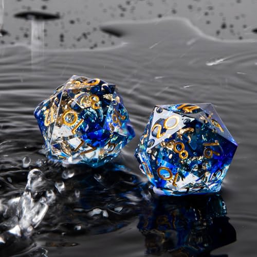 Single D20 Dice - 22mm, 20 Sided D&D Dice for Dungeons and Dragons, DND Dice with Resin Sharp Edge, Handmade Polyhedral for RPG, Roleplaying Games MTG Table Games(Dark Blue Gold) - color: D20-blud Gold