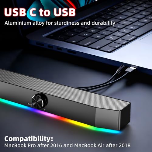 5W Dual Bluetooth 5.0 Speaker, 1.5m RGB Light Bar with 4 Dynamic Nodes, AUX/USB Powered Computer Speakers for Desktop PC Gaming Setup - size: V15