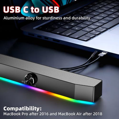 5W Dual Bluetooth 5.0 Speaker, 1.5m RGB Light Bar with 4 Dynamic Nodes, AUX/USB Powered Computer Speakers for Desktop PC Gaming Setup - size: V15
