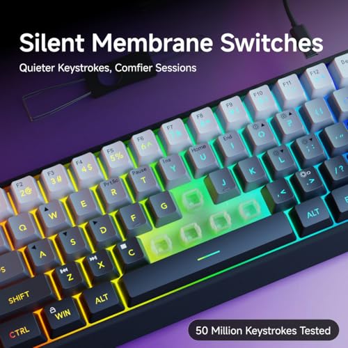 SEUNKWANG F61 60% Gaming Keyboard Wired, RGB Backlit Membrane Keyboard with PBT Keycaps, Compact Design, Lanyard Wired Keyboard for Mac/Win (Gradient Black, Wired) - color: Gradient Black