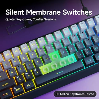 SEUNKWANG F61 60% Gaming Keyboard Wired, RGB Backlit Membrane Keyboard with PBT Keycaps, Compact Design, Lanyard Wired Keyboard for Mac/Win (Gradient Black, Wired) - color: Gradient Black