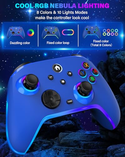 Wireless Switch Pro Controllers for Nintendo Switch/OLED/Lite/Switch 2 | 1200mAh Switch Controller with 10 Color LED Lights, Rechargeable Switch Control with Turbo, Vibration, Motion Control,Wake Up - color: Blue