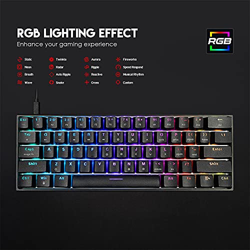 FANTECH Maxfit61 RGB 60% Gaming Keyboard - Hot Swappable Blue Switches, Black - color: BlueSW(Clicky)-Black