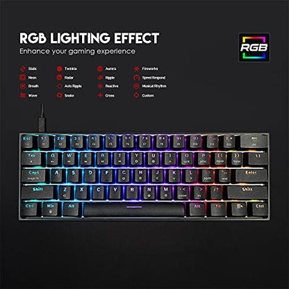 FANTECH Maxfit61 RGB 60% Gaming Keyboard - Hot Swappable Blue Switches, Black - color: BlueSW(Clicky)-Black