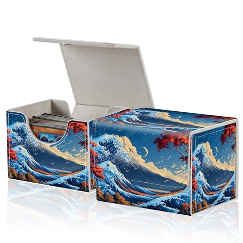 for MTG Commander Deck Box,Card Deck Box for Trading Yugioh MTG,Fits 100 Double Sleeved Cards,PU Leather Strong Magnet Case for Magic Commander TCG CCG,Sea Wave Moon - color: Sea Wave Moon