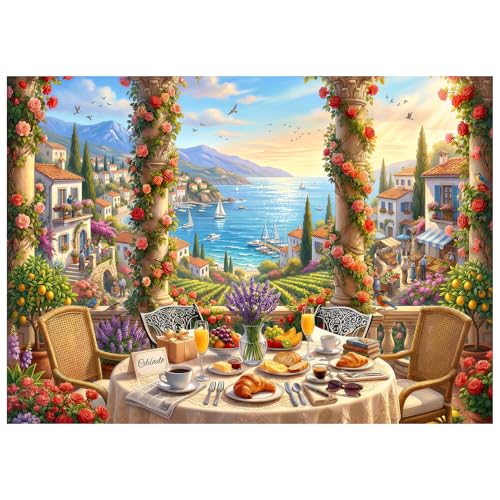 Mediterranean Morning Puzzles for Adults 1000 Pieces,Cardboard 27.5 x19.6in | Challenging Puzzles,HD Poster,Perfect Interlocking No Dust,Impossible Puzzle for Family Game Night,Gifts for Boys Girls - color: Mediterranean Morning