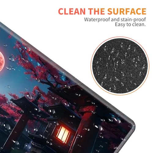 Large Gaming Mouse Pad Set with Wrist Support – 31.5" x 11.8" 4-in-1 XXL Mousepad with Keyboard Wrist Rest, Mouse Wrist Rest & Coaster – Ergonomic Desk Mat for Office, Home – Japanese Full Moon - color: Japanese Full Moon