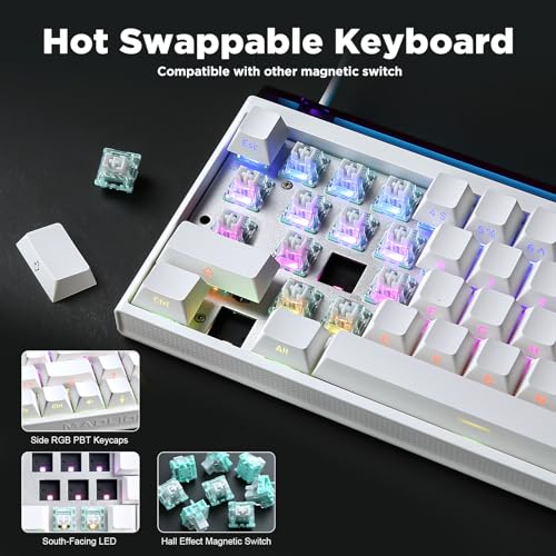 Mad Nano68 Rapid Trigger Custom Mechanical Keyboard with Hall Effect Magnetic Switch,8K Hz Polling Rate,Side-Printed PBT Keycaps, RGB Backlit 60% QMK Wired Keyboard for Mac/Win - color: White