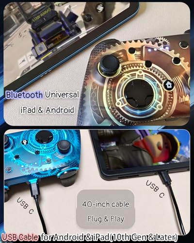 Wzuicov Multi-Platform Game Controller with RGB & Dual-Mode Bluetooth & Wired Connection, Wireless Gamepad for Switch/Switch 2/iOS/Android/PC/TV Box/Tesla, Includes 2 USB-C Cables & Adapter - color: Black&Blue