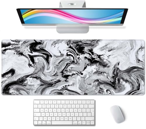 Abstract Brush Stroke Texture Desk Pad Black and White Large Mouse Pad Gaming Mousepad Extended XL Keyboard Pad 31.5 x 11.8 in Laptop Computer Mouse Keyboard Mat for Office Desk Decor - color: Black and White Abstract Brush Stroke Texture