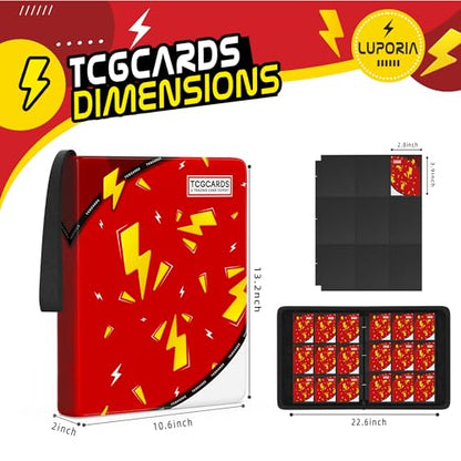 Trading Card Binder 9 Pocket,900 Pocket Card Collection Binder with 50 Removable Sleeves,PU Waterproof Top Card Book,3-Ring Zipper Collectible Trading Card Album for MTG/TCG/Card Holder Gift（Red） - color: Red, size: Large