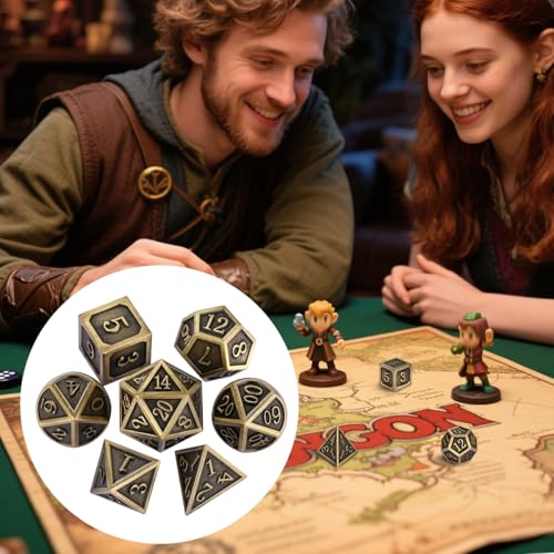 Metal Dice Set, 7pcs Polyhedral Metal DND Dice Set, DND Starter Set, D&D Gifts with Gift Box, Role Playing Board Games Accessories, Bronze - color: Bronze + Gift Box