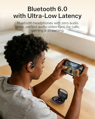 Open Ear Earbuds, Over Ear Headphones with Ear Hooks, True Wireless Bluetooth 6.0 Earphones, Stereo Sound, Ultra-Comfort, 50H Playback, IPX7 Waterproof Ear Buds with Mics for Running Sports - color: Black