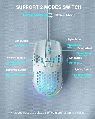 SOLAKAKA SM900 Gaming Mouse Wired with RGB,Adjustable 12800 DPI Wired Gaming Mouse with Side Buttons,Computer Mouse for Laptop/PC,White - color: white