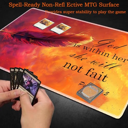 for MTG Playmat Non-Slip Rubber Play Mat with Storage Bag Combination, Ideal for Card Game Lovers TCG Play Mat, Feather Psalm46:5 - color: Feather Psalm46:5