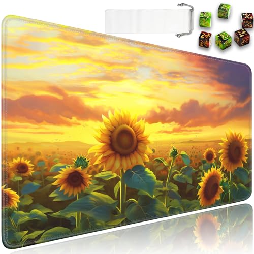 for MTG Playmat + Drawstring Travel Pouch + 6 Dice Counter, for Trading Card Game Playmats or Mouse Pad, Anti-Slip Rubber 24 x 14 in, Sunflower Field for TCG Playmat (No with Zone) - color: JV-Playmat-5-1-A13