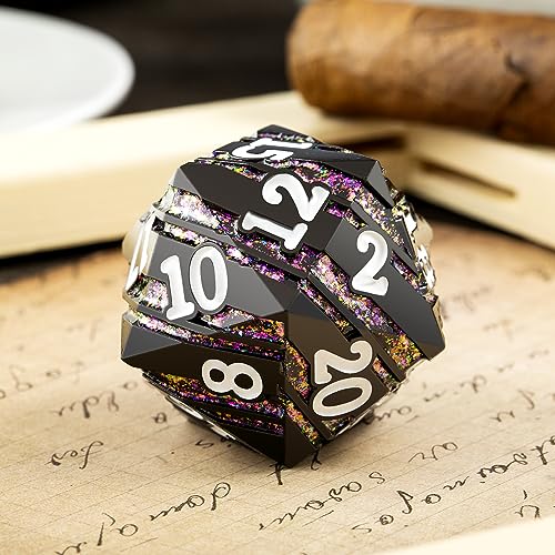 D20 DND Dice DNDND 33mm Large Metallic Die with Gorgeous Gift Box for Dungeons and Dragons (Purple Stripe) - color: Metal 33mm Purple