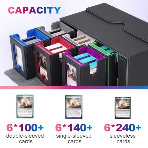 UAONO MTG Commander Deck Box, 6-Deck Modular TCG Deck Case with Dice Tray | Hold 600+ Double-sleeved Cards, Modular Card Deck Box with 35PT Magnetic Card Holder for Magic the Gathering Multicolor - color: Multicolour