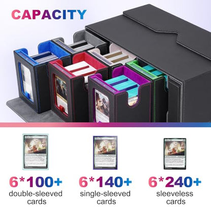 UAONO MTG Commander Deck Box, 6-Deck Modular TCG Deck Case with Dice Tray | Hold 600+ Double-sleeved Cards, Modular Card Deck Box with 35PT Magnetic Card Holder for Magic the Gathering Multicolor - color: Multicolour