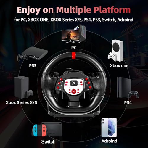 DOYO Gaming Steering Wheel with Pedal and Paddle shifters for PC | 180°Rotation, Sim Racing Wheel with Dual Vibration, Height & Tilt Adjustable, for PS4, PS3, Xbox Series X|S, Xbox One, Switch