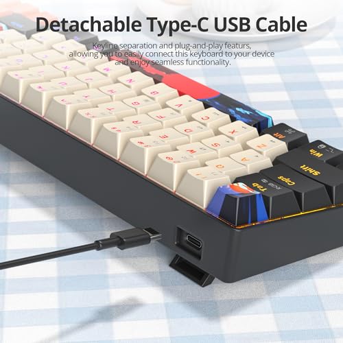 Orange Mechanical Gaming Keyboard 65 Percent, Red Switch RGB Keyboard 65%, 68 Keys Small Wired Key board, PBT Keycaps Anti-Ghosting Mini Keyboards for Business Trips, Game/Office (68 Carbon) - color: 68 Carbon/Red Switch