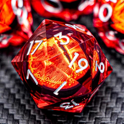 ARUOHHA DND Resin Dice Gazes Eye Dice Silver Red Liquid Core Flaming RPG Sharp Edged Dice Set with Gift Box, Polyhedral D and D Dice Set Compatible with Dungeons Dragons Role Playing Game D20 D6 - color: Sl01-red Silver