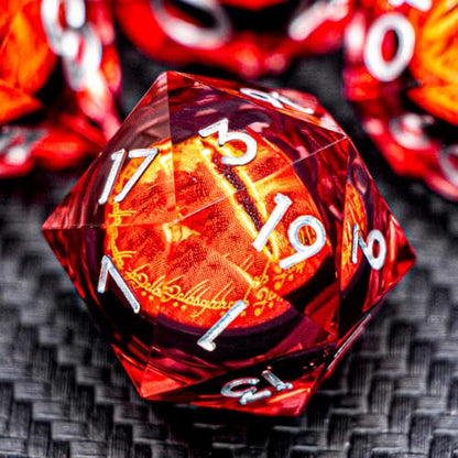 ARUOHHA DND Resin Dice Gazes Eye Dice Silver Red Liquid Core Flaming RPG Sharp Edged Dice Set with Gift Box, Polyhedral D and D Dice Set Compatible with Dungeons Dragons Role Playing Game D20 D6 - color: Sl01-red Silver