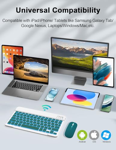 LAMA 7 Colors Backlit Bluetooth Keyboard and Mouse Combo for iPad Pro/Air/Mini, Ultra-Slim Rechargeable Wireless Keyboard and Mouse for iPhone 15/14/13 Pro/Samsung/PC/Laptop/iOS/Windows/Android,DGN - color: Dark Green
