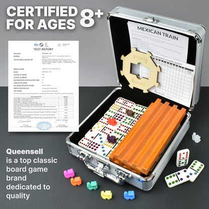 Mexican Train Dominoes Set with 4 Holders - Dominoes Double 12 with Wooden Hub and Tiles Holders - Double 12 Dominos Set for Family Game Night for Adults and Kids Ages 8 and up (D12 + 4 Holders) - style: D12 + 4 Holders