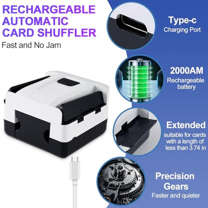 FEIERYA Automatic Card Shuffler 2/1/4/6 Deck | Battery-Operated Electric Playing Card Shuffler,Compatible with UNO,Poker for Home Card Game,Travel - size: 2 Decks Rechargeable USB