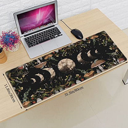 Galaxy Mouse Pad XL Extended Desk Mat, Computer Mousepad | Moon Phase Flower Mushroom Non Slip Rubber, Base Stitched Edge, Gaming Pc Large Mice Pad 31.5 x 11.8 Inch - color: Black25