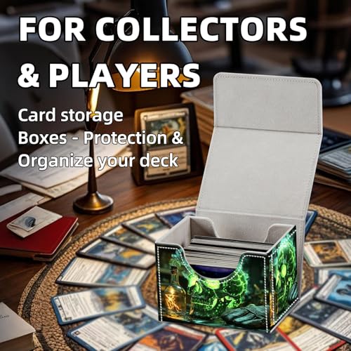 Trading Card Storage Box, Holds 100+ for MTG Cards, PU Leather with Magnetic Closure, Magical Alchemy Skull with Potion Durable Deck Box for Magic the Gathering, Trading Card Games - color: Magical Alchemy Skull with Potion