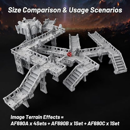 AF690B Sci-Fi Walkways Extension Pack for DND & RPG | Modular Terrain Set, Dungeon Walls, TTRPG Map Props, Dungeons and Dragons Accessories, Wargame Buildings, and Terrain for Tabletop Roleplay