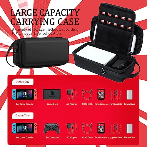 QUBAMG Switch Dock Case Compatible with Nintendo Switch & Switch OLED, Fit Joy-Con,AC Adapter, Adjustable Stand & Game Cartridges,Portable Travel Case with Zipper Hard Shell for Switch Console Pro - color: Red+Black